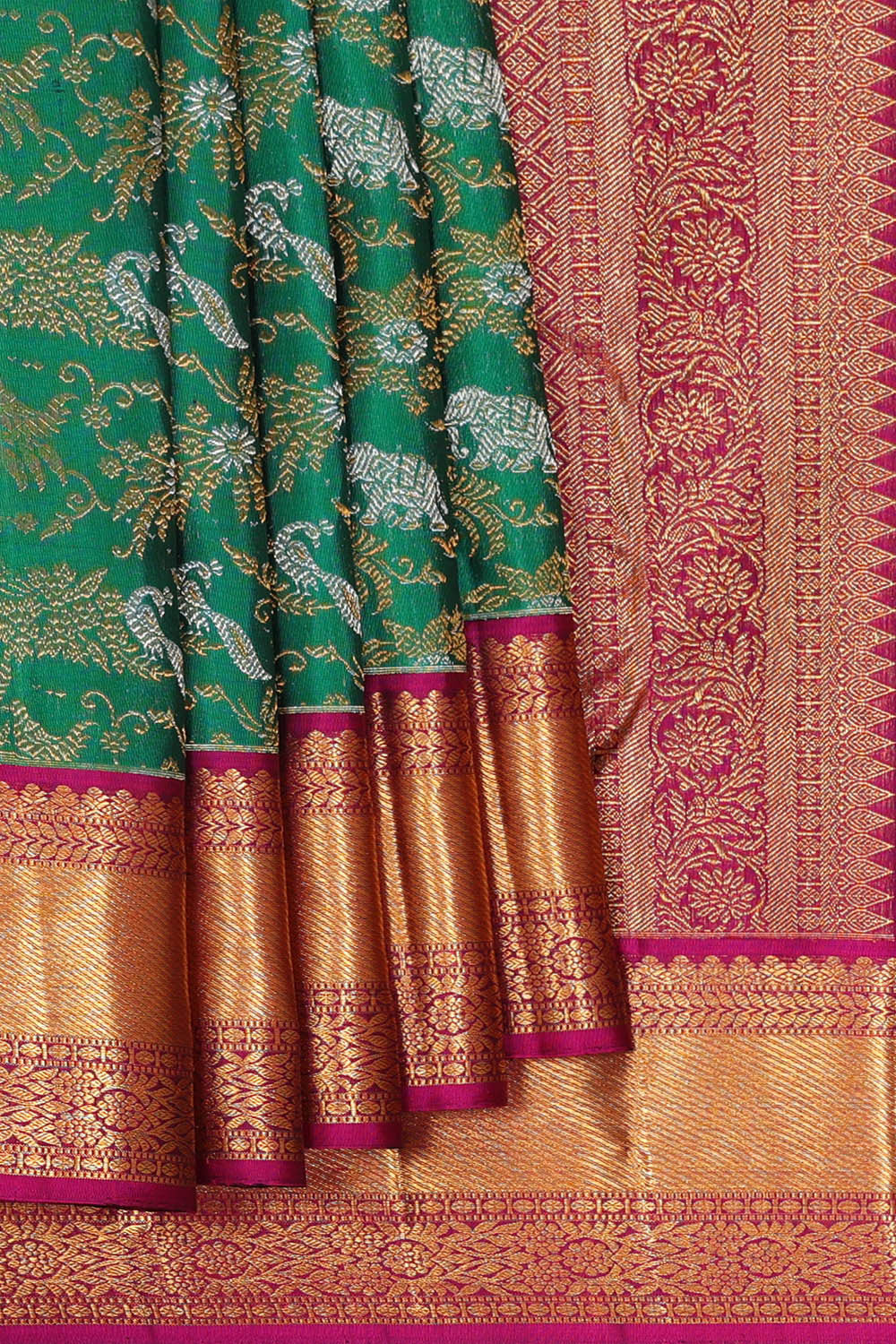 Image of Kanchipattu Teal Green Brocade Saree